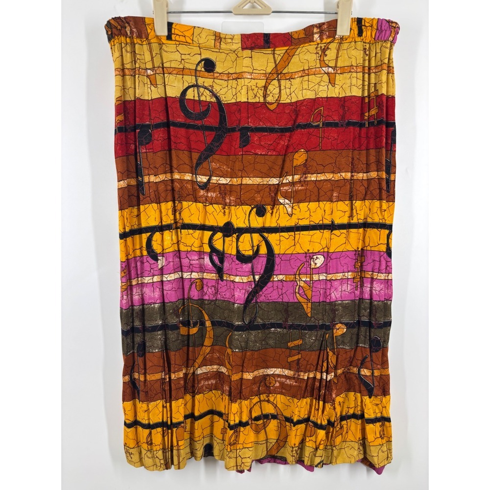 Mosaic Woman Music Note Batik Print Midi Skirt Plus Size 1X Multi Color Elastic